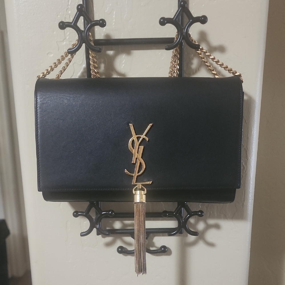 Yves Saint Laurent Black and Gold Leather Bag